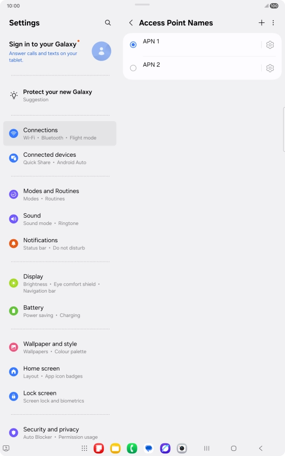 Press the field next to the data connection to activate it.
