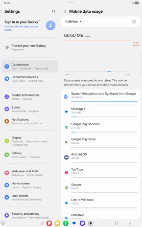 The data usage for each application is displayed below the name of the application.
