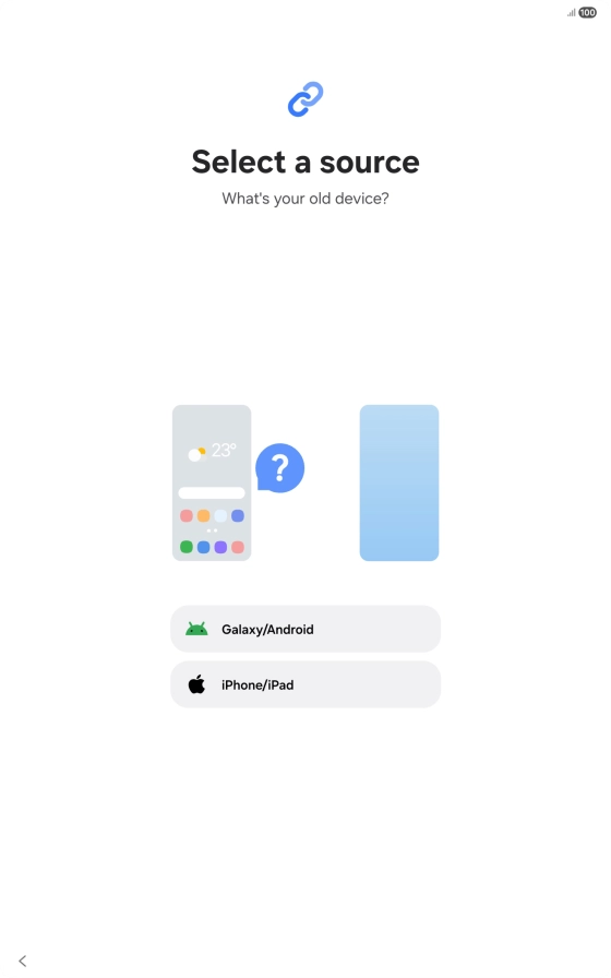 Press the required setting and follow the instructions on the screen to transfer the content from another device.