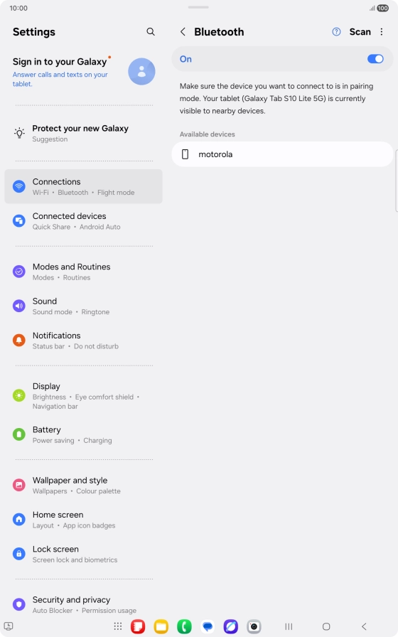 Press the required Bluetooth device and follow the instructions on the screen to pair the device with your tablet.