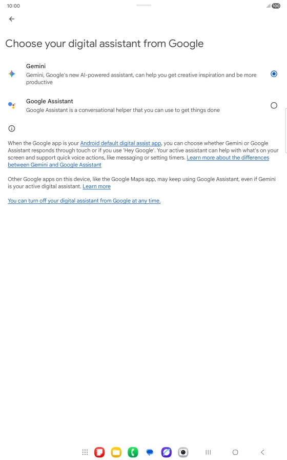 Press the required voice control assistant.