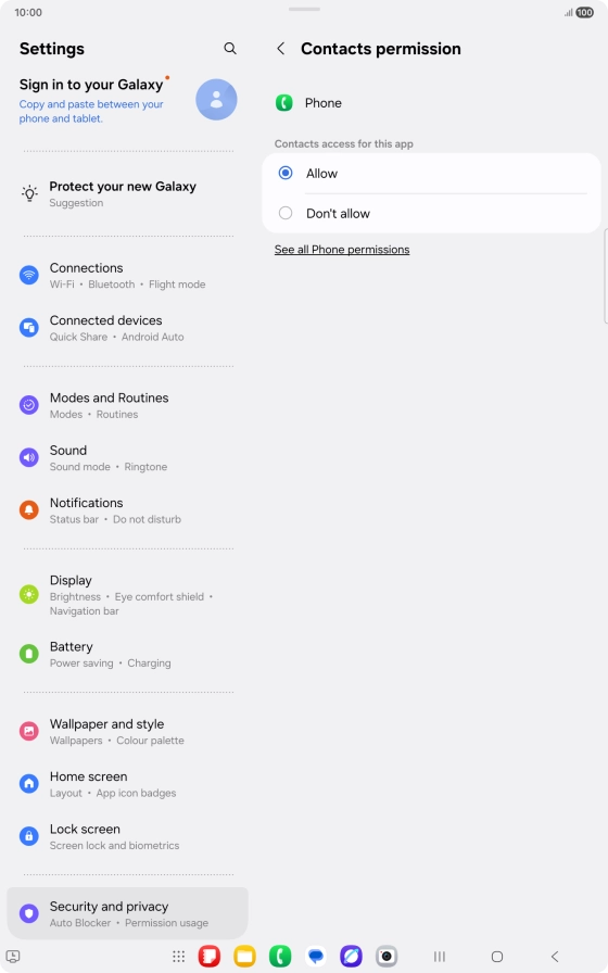Press the required setting.