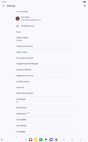 Press Privacy and security.