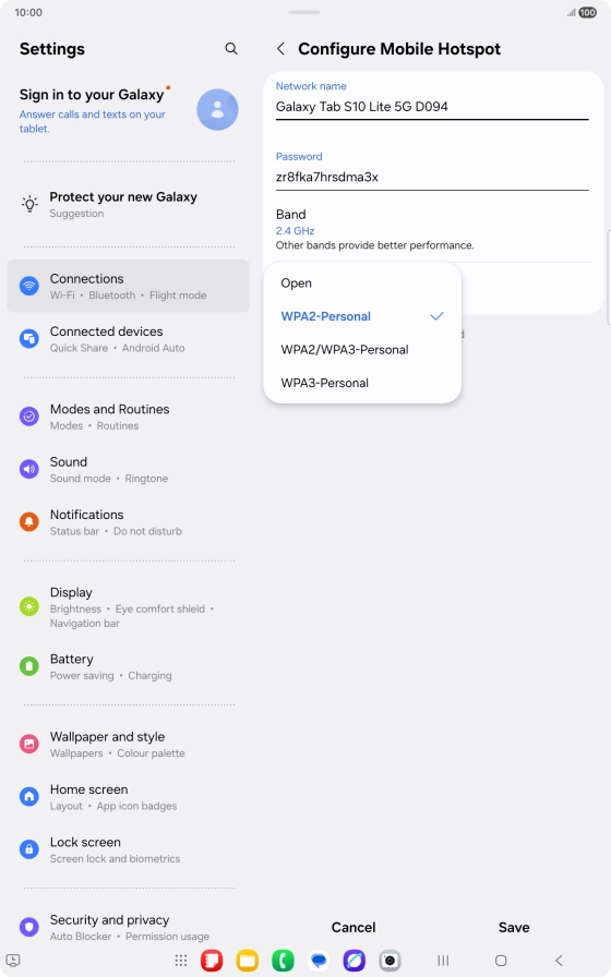 Press WPA3-Personal to password protect your Wi-Fi hotspot.