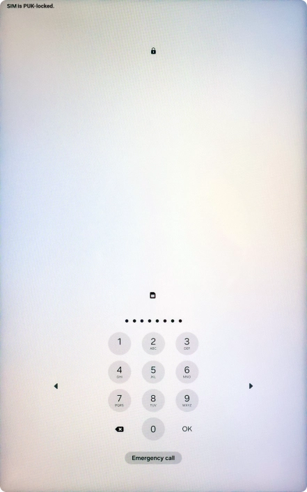 Key in the PUK and press OK.