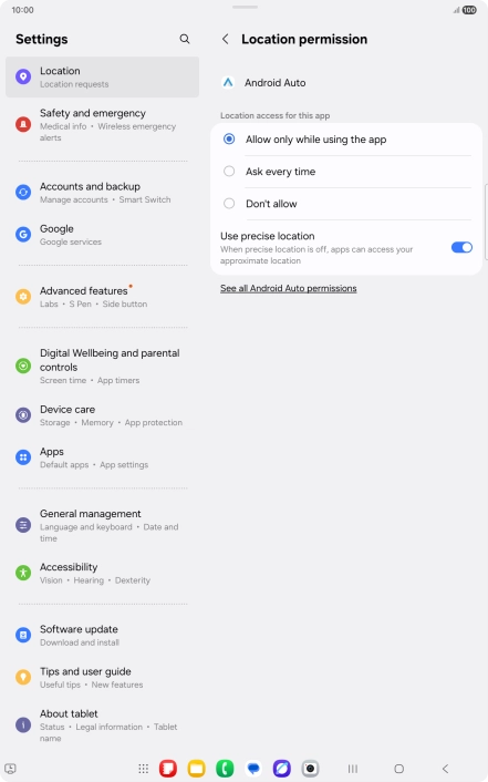 Press the required setting.