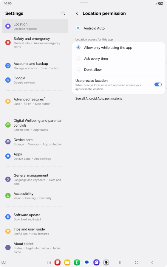 Press the required setting.