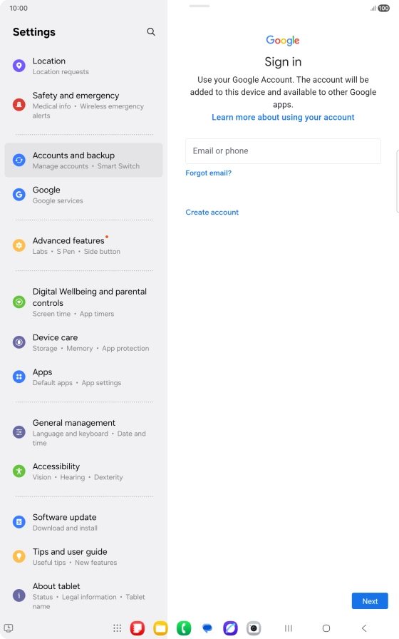If you don't have a Google account, press Create account and follow the instructions on the screen to create an account.