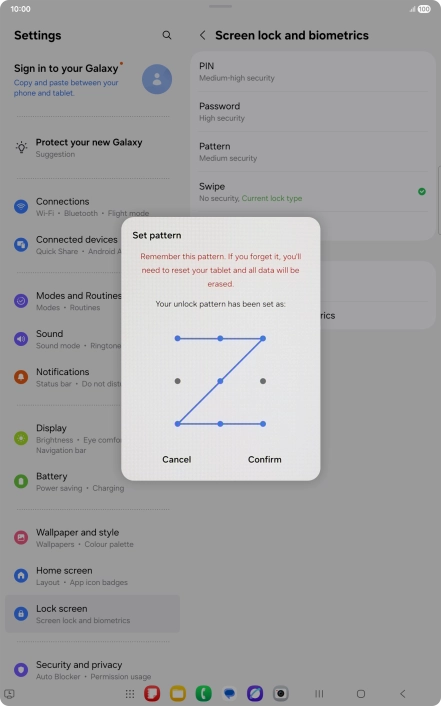 Repeat the selected lock code and press Confirm.