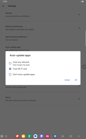 To turn on automatic update of apps using mobile network, press Over any network.