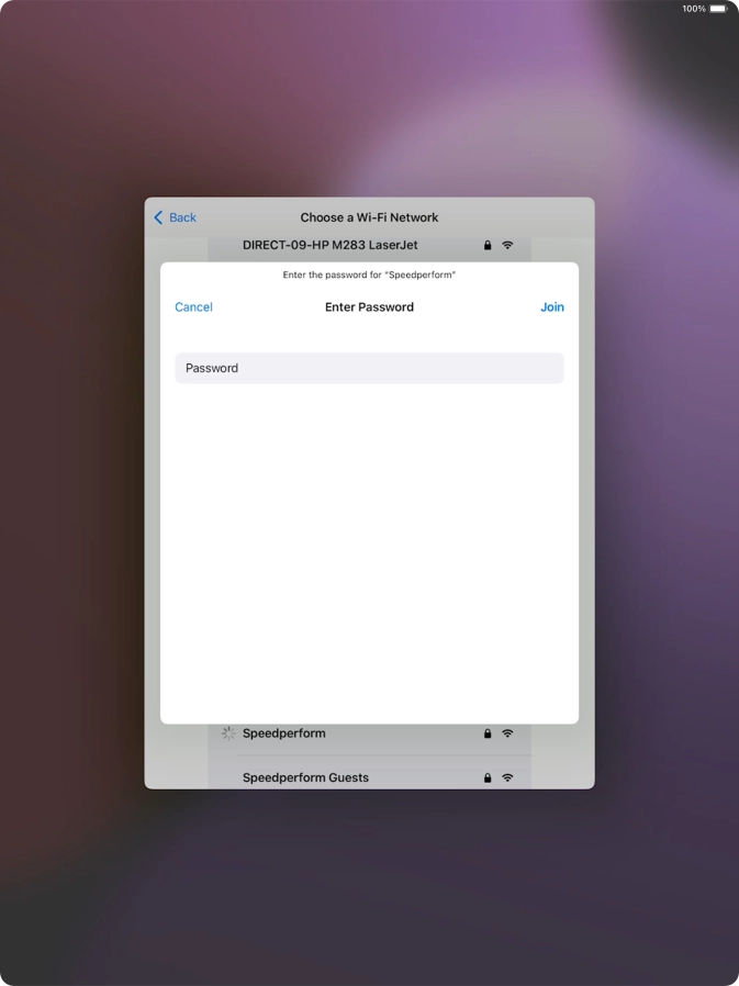 Key in the password for the Wi-Fi network and press Join.