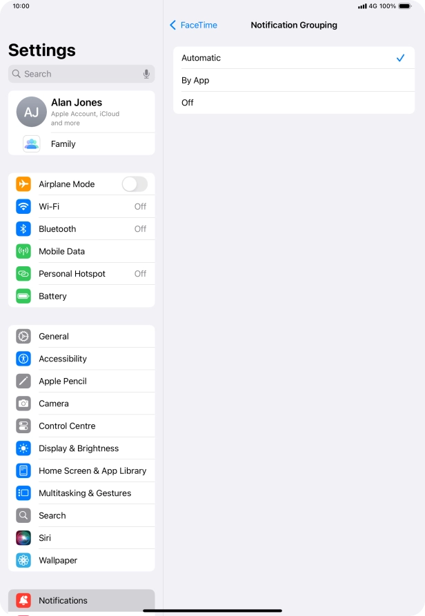 Press the required setting.