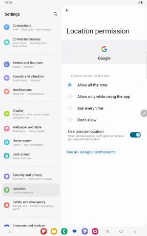 Press the required setting.