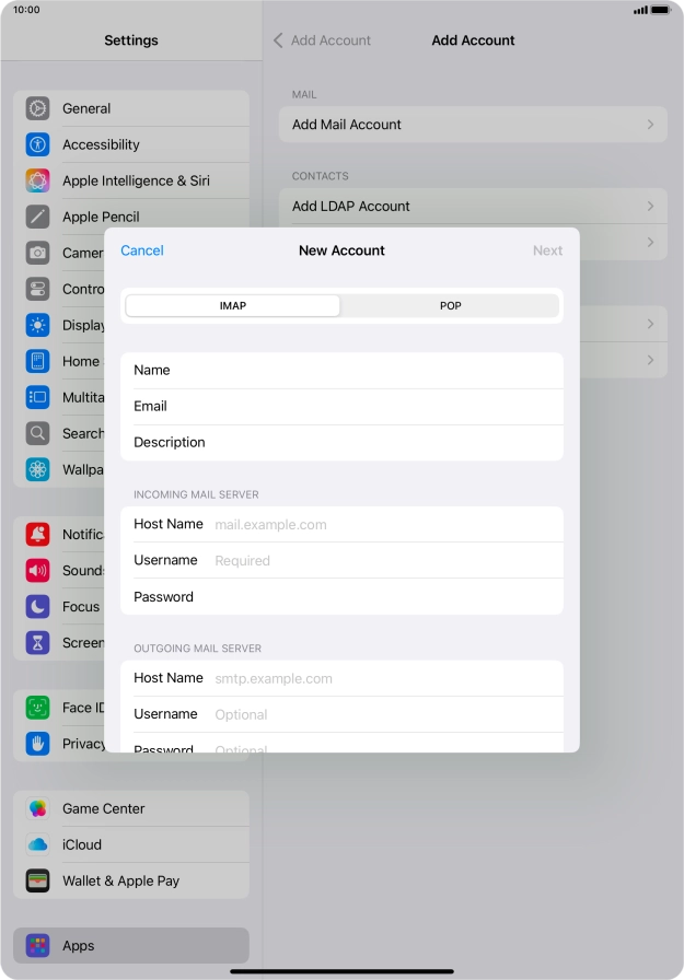 Press IMAP.