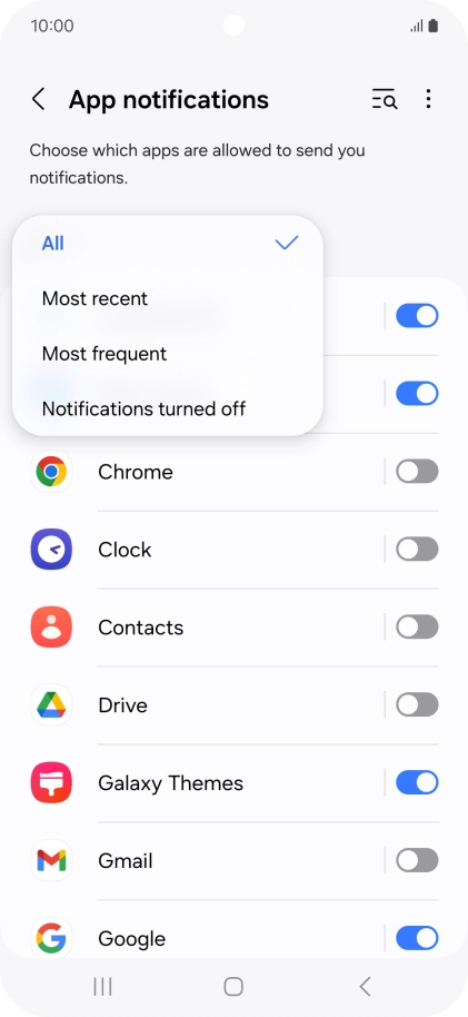 Press the required setting.