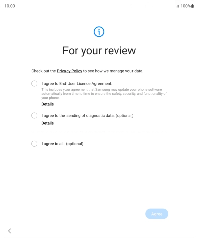 Press the fields next to the required settings to select them.