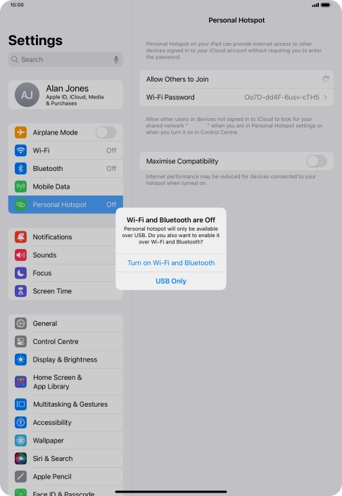 If Wi-Fi is turned off, press Turn on Wi-Fi and Bluetooth.