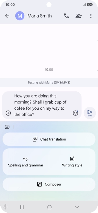 To check your text for grammatical and spelling errors, press Spelling and grammar and follow the instructions on the screen to use the function.