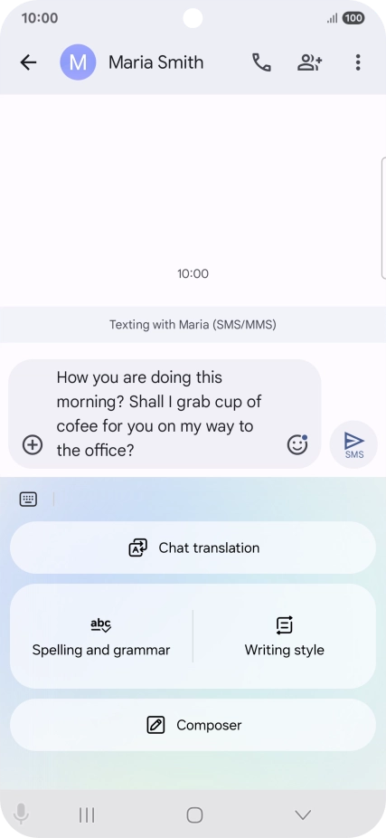 To check your text for grammatical and spelling errors, press Spelling and grammar and follow the instructions on the screen to use the function.