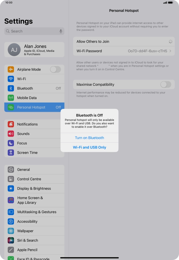 If Wi-Fi is turned on, press Wi-Fi and USB Only.