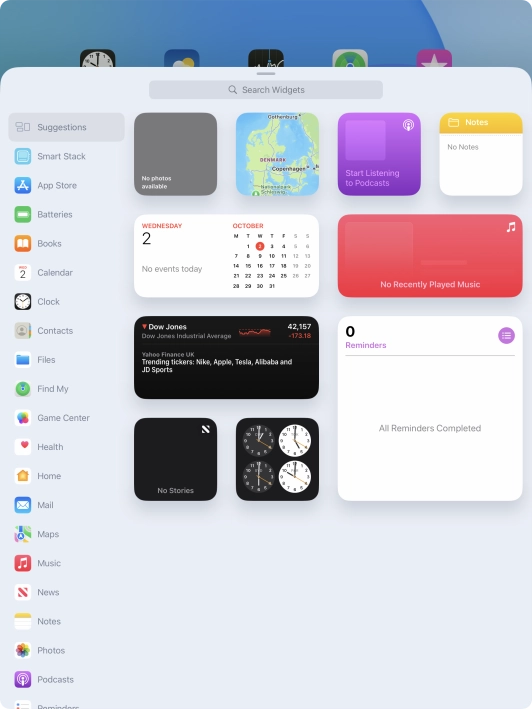 Press the required widget.