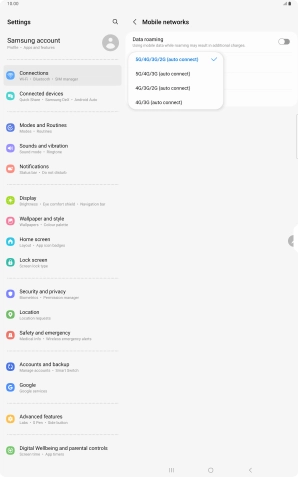 Press the required network mode.