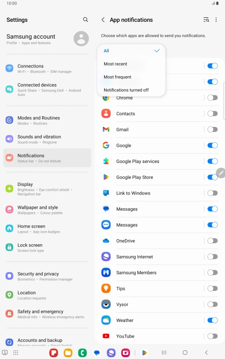 Press the required setting.