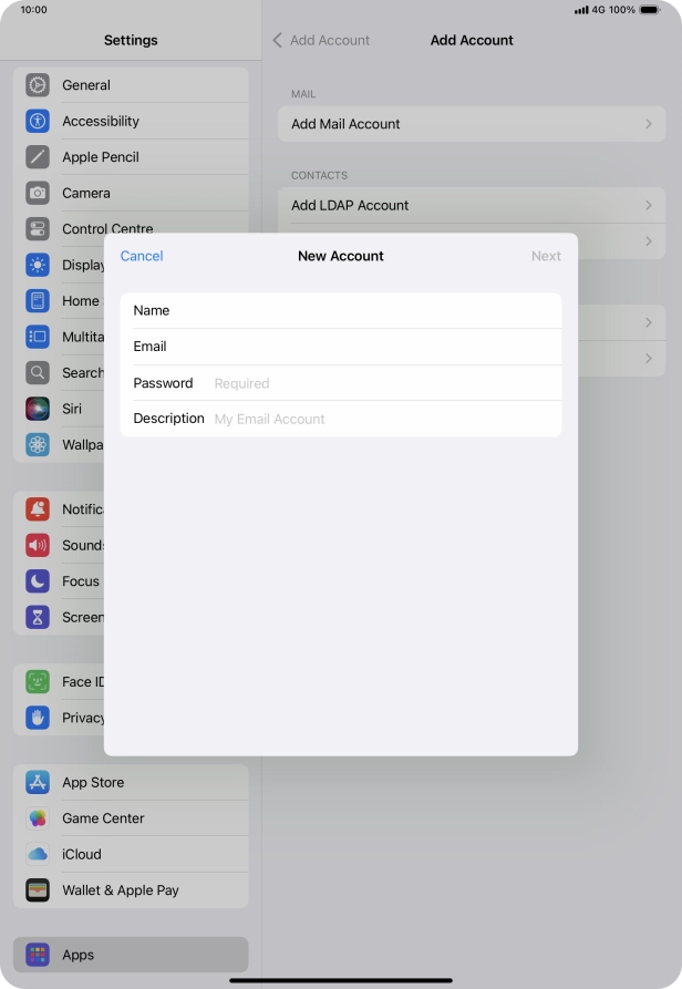 Press Password and key in the password for your email account.