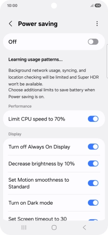 Press the indicators next to the required settings.