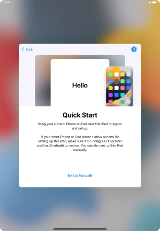 Follow the instructions on the screen to transfer content from another device running iOS 11 or later or press Set Up Manually.