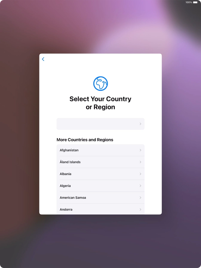 Press the required country or area.