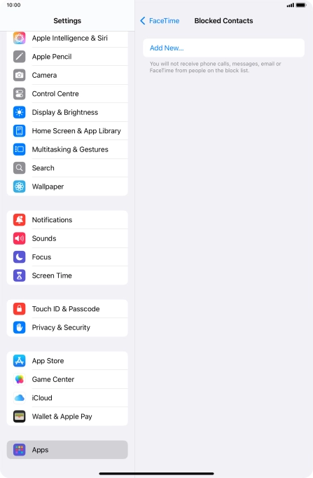 Press Add New... and follow the instructions on the screen to block a contact.