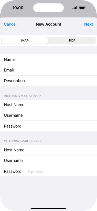 Press Password and key in the password for your email account. Please note that if you're using Vodafone's outgoing server, leave the password field empty.
