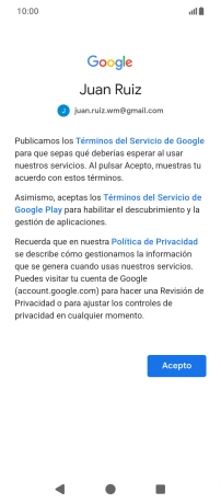 Pulsa Acepto y sigue las indicaciones de la pantalla para seleccionar los ajustes de tu cuenta de Google.