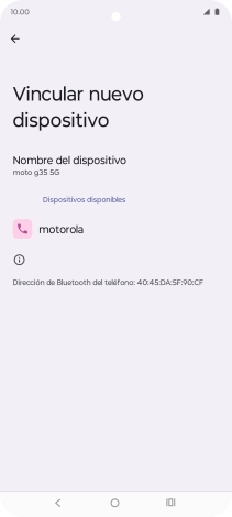 Pulsa el dispositivo Bluetooth deseado y sigue las indicaciones de la pantalla para vincular el dispositivo al teléfono.