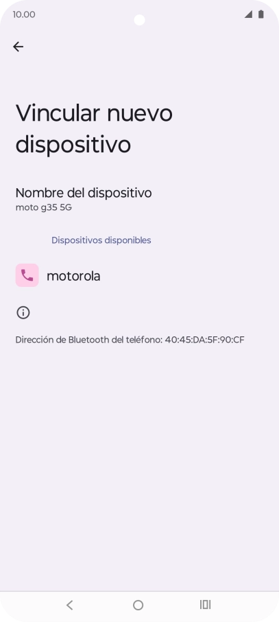 Pulsa el dispositivo Bluetooth deseado y sigue las indicaciones de la pantalla para vincular el dispositivo al teléfono.