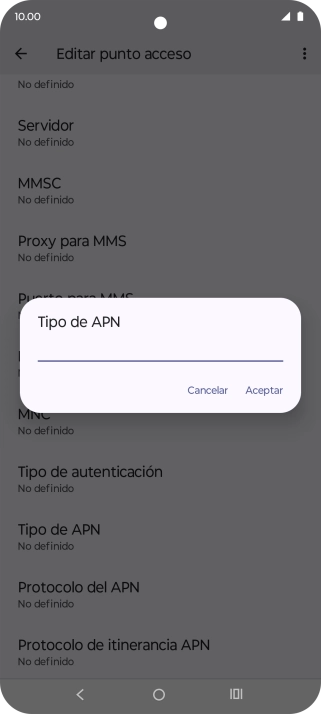 Introduce default y pulsa Aceptar.