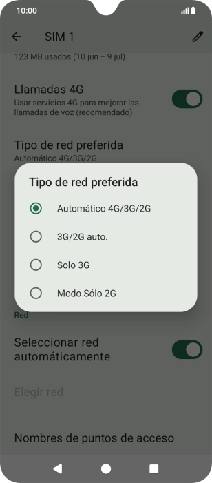Pulsa el tipo de red deseado.