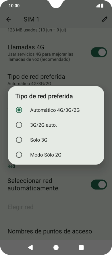 Pulsa el tipo de red deseado.