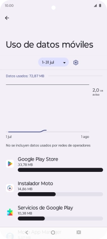 El consumo de datos por cada aplicación aparece bajo el nombre de la aplicación.