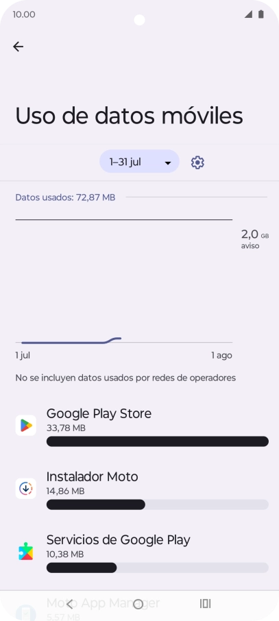 El consumo de datos por cada aplicación aparece bajo el nombre de la aplicación.