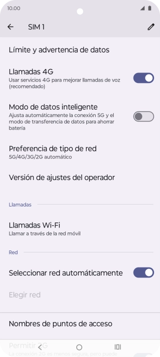Pulsa Preferencia de tipo de red.