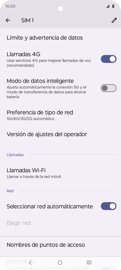 Pulsa Preferencia de tipo de red.