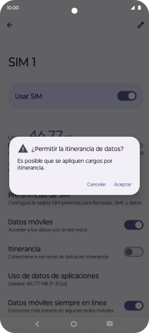 Si el roaming de datos está activado, pulsa Aceptar.