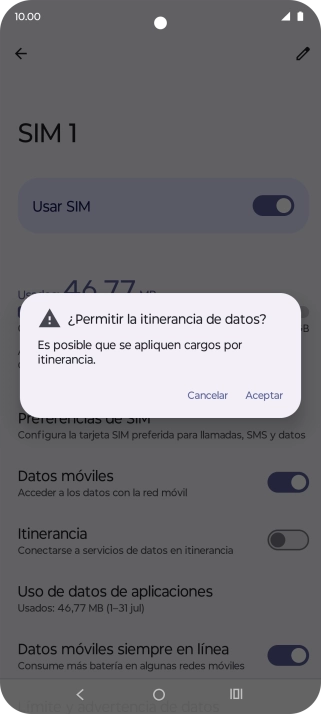 Si el roaming de datos está activado, pulsa Aceptar.