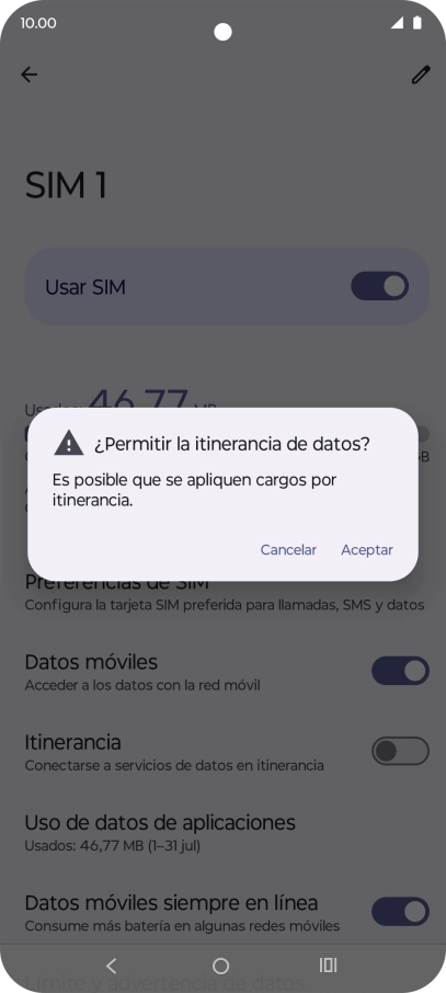 Si el roaming de datos está activado, pulsa Aceptar.