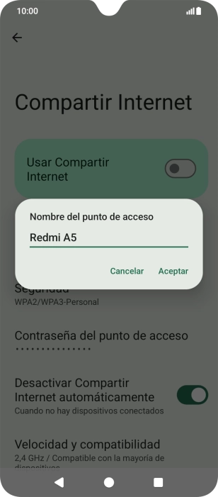 Introduce el nombre deseado de la conexión wifi y pulsa Aceptar.