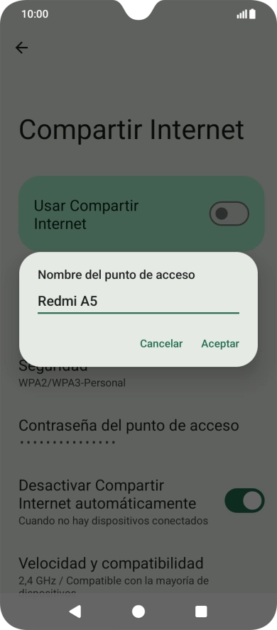 Introduce el nombre deseado de la conexión wifi y pulsa Aceptar.