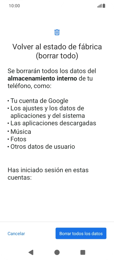 Pulsa Borrar todos los datos.