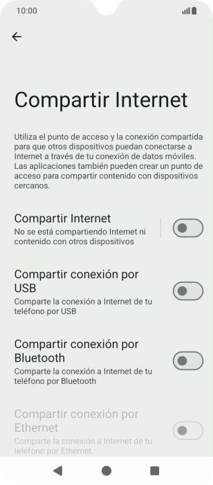 Pulsa Compartir Internet.